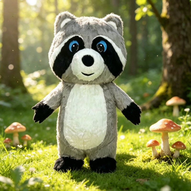 Dolls - Grijze pluche opblaasbare wasbeer mascottekostuum Halloween