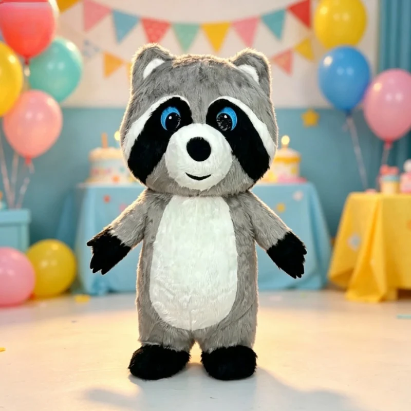 Dolls - Grijs pluche opblaasbaar wasbeer mascottekostuum Halloween